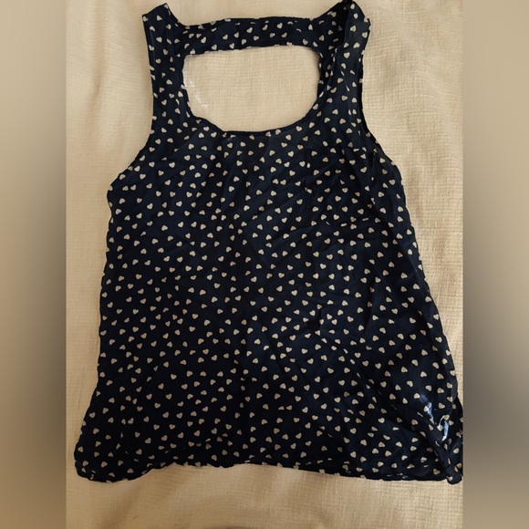 Tops - Blue Silk Navy Tank Top with Heart Pattern Women’s XS Silk Lightweight